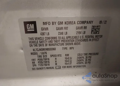 2022 Chevrolet Trax Awd Ls из США, поврежденный, VIN KL7CJNSMXNB555960